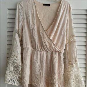 Ina Long Sleeve Romper with Lace Sleeve Detailing